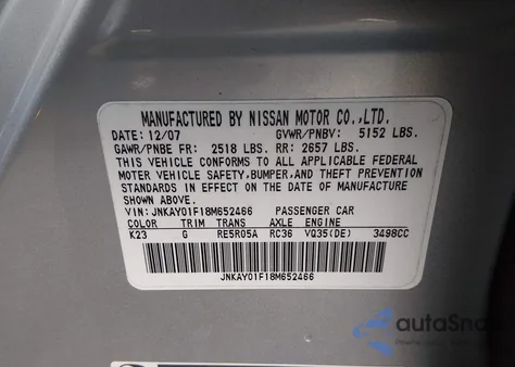 2008 Infiniti M35X z USA, uszkodzony, nr VIN JNKAY01F18M652466
